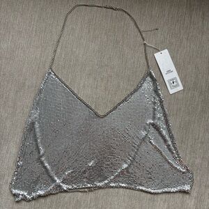 brand new! urban outfitters y2k 2000s silver rhinestone cropped top